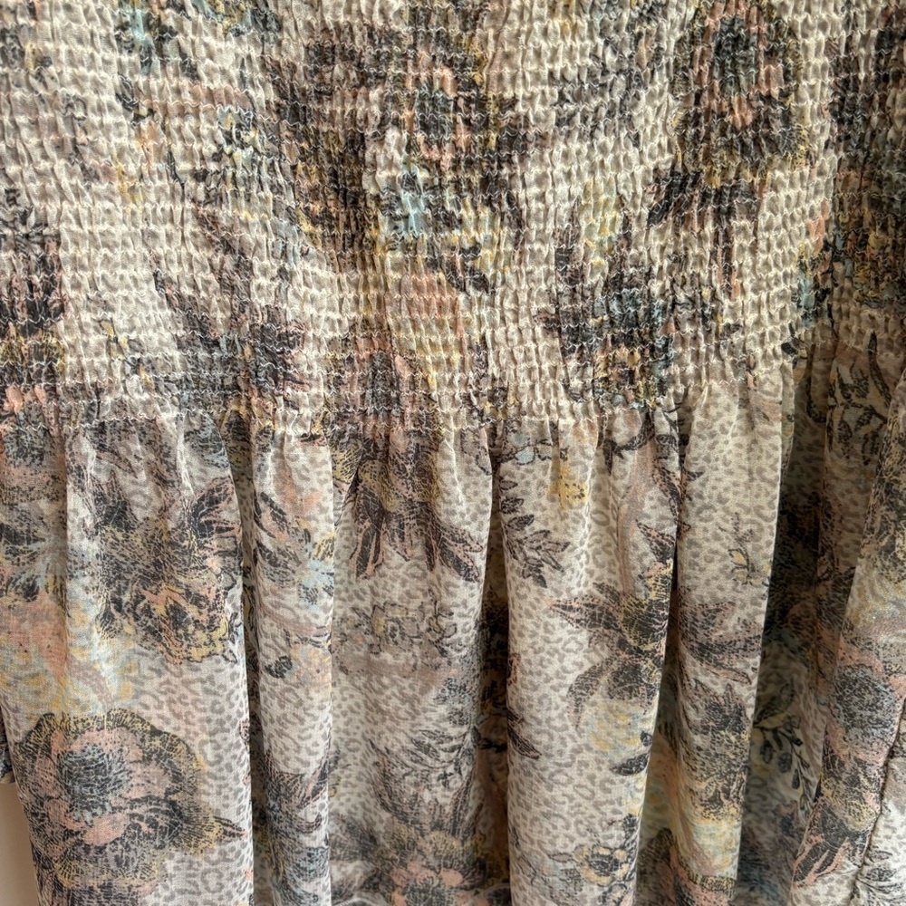 Free People Cream Tan Floral Ever After Blouse Medium Chiffon - Picture 6 of 10